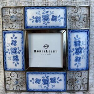 Ceramic Metal Delftware-Inspired Hanging Picture Frame Blue/White Hobby Lobby